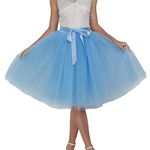 Karneval Kostüm Damen Tüllrock Tutu Rock Tütü Rock Petticoat Unterrock Tütü Ballettrock Midi Retro 50er Rockabilly Rock Hohe Taille Tutu Rock Petticoat Unterrock Karneval (Light Blue-2, One Size) von Generic