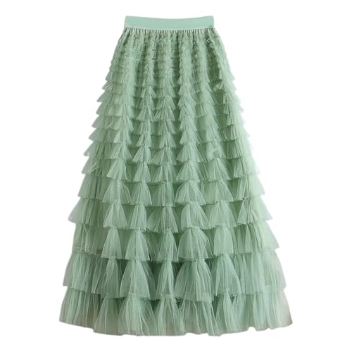 Karneval Kostüm Tüllrock Dunkel Petticoat Lang Rock Damen Knielang Ausgestellt Tütü Damen A Linie Fee Elastische Taille Tüll Midirock Hohe Taille Röcke (Green-a, L) von Generic