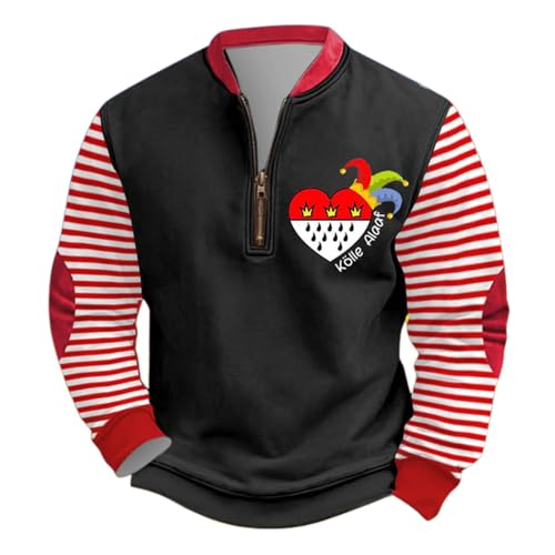 Karnevalspullover für Herren, mit Reißverschluss, langärmelig, Bedruckt, kragenlos und mit Kapuze es Sweatshirt Herren (Black, XXXL) von Generic