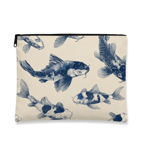 Karpfenfisch-Make-up-Tasche, marineblau, dekorative Kosmetiktasche für Damen, tragbarer, kleiner Canvas-Reißverschluss-Organizer, ideal für Festivals und den täglichen Gebrauch, Marineblau, 7x9 Inch von Generic