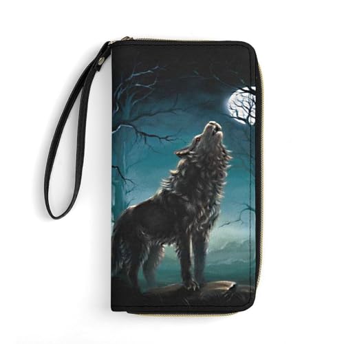 Kartenetui Magische Nacht Heulender Mond Wolf Tragbare Brieftasche Vintage Portemonnaie Vintage Design Reißverschluss Geldbörse Für Frauen, Freund, Mutter von Generic