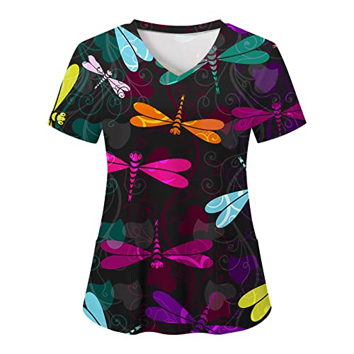 Kasack Damen Pflege Kurzarm - Libellen Drucken Pflegebekleidung - Medizinische Arbeitskleidung mit Zwei Taschen V-Ausschnitt Einfarbig Pullover Hemdbluse Bequeme Kasack Berufsbekleidung Kasack Damen Pflege Kurzarm - Libellen Drucken Pflegebekleidung - Medizinische Arbeitskleidung mit Zwei Taschen V-Ausschnitt Einfarbig Pullover Hemdbluse Bequeme Kasack Berufsbekleidung von Generic