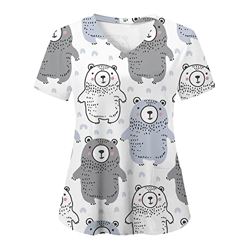 Kasack Damen Pflege Kurzarm - Niedlicher Bär Drucken Pflegebekleidung - Medizinische Arbeitskleidung mit Zwei Taschen V-Ausschnitt Einfarbig Pullover Hemdbluse Bequeme Kasack Berufsbekleidung Kasack Damen Pflege Kurzarm - Niedlicher Bär Drucken Pflegebekleidung - Medizinische Arbeitskleidung mit Zwei Taschen V-Ausschnitt Einfarbig Pullover Hemdbluse Bequeme Kasack Berufsbekleidung von Generic