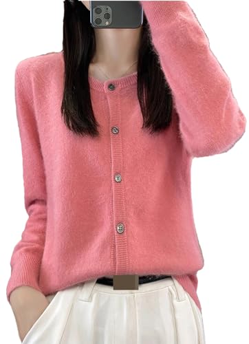 Kaschmir Damen Solide Strickjacke Rundhals Pullover Herbst/Winter Dicker Strick Cardigan Sweater, Pnnrk, L von Generic