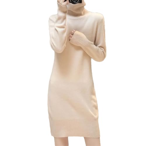 Kaschmir Pullover Damen Kleider Merino Wolle Herbst Winter Rollkragen Strickkleid Weibliche Langarm Röcke, beige, Medium von Generic