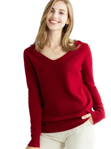 Kaschmir Pullover Damen Strickpullover Merinowolle V-Ausschnitt Langarm Pullover Winter Pullover Tops, a, S von Generic