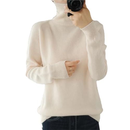 Kaschmir Pullover Frauen Rollkragenpullover Einfarbig Slim Knit Pullover Pullover Warm Langarm Wolle Pullover, beige, XS von Generic