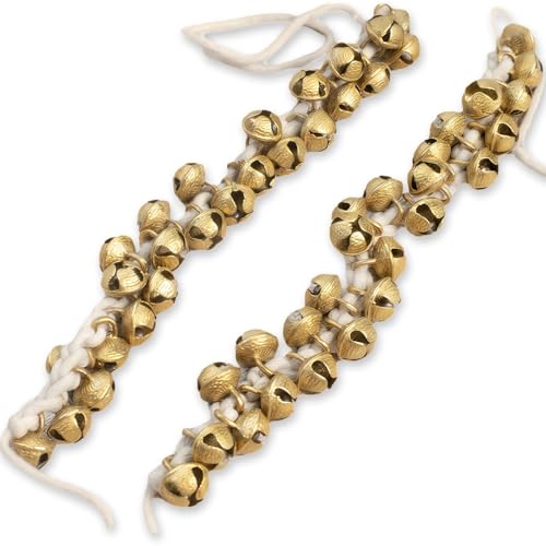 Kathak Dance Fußkettchen mit Ghungroo Glocken, traditionelles goldfarbenes Messing, Musik-Fußkettchen, 2er-Pack mit Baumwollband von Generic