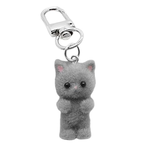 Katzen-Schlüsselanhänger, Mini-Katze, niedliches Kätzchen, Kawaii und Cartoon-Katze, für Rucksäcke, Erwachsene, grau, One size von Generic