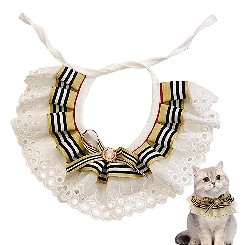 Katzen-Spitzen-Bandana,Entzückender Katzen-Spitzen-Latzkragenschal | Lätzchen i Preppy-Stil für Katzen, Haustierzubehör, Katzenhalsband mit Fliege für Ausgehen, Haustierpartys, Picknick, von Generic