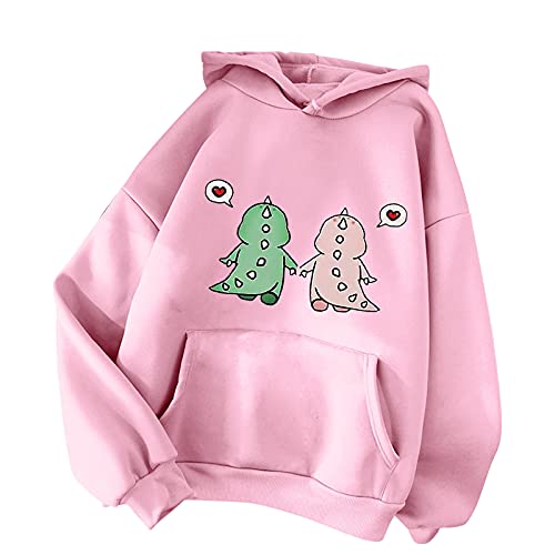 Kawaii Hoodie Damen Pullover Niedliche Dinosaurier Kapuzenpullover Casual Langarm Sweatshirt mit Kapuze Tasche Teenager Mädchen Herbst Winter Lässig Outerwear Pulli Oberteile Tops Shirt von Generic