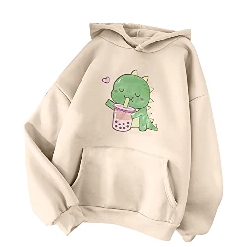 Kawaii Hoodie Damen Pullover Niedliche Dinosaurier Kapuzenpullover Casual Langarm Sweatshirt mit Kapuze Tasche Teenager Mädchen Winter Lässig Outerwear Pulli Oberteile Tops Shirt von Generic