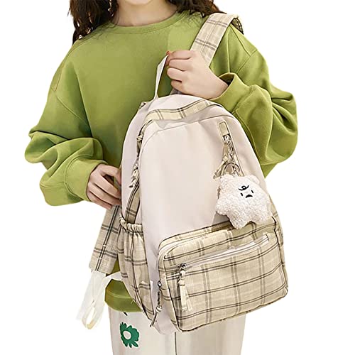 Kawaii Rucksack - Karierte Schultasche für Mädchen,Eleganter, niedlicher, ästhetischer Rucksack für Laptops, Bücher, Dokumente und andere von Generic