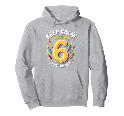Keep Calm I Just Turned zum 6. Geburtstag für Kinder Pullover Hoodie, Unisex für Erwachsene, Grau Meliert, M von Generic