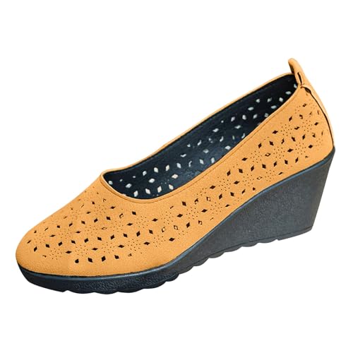 Keilabsatz, Damen, elegant, Ballettschuhe, hohl, ohne Schnürsenkel, Mokassins, Wanderschuhe, rutschfest, atmungsaktiv, bequem, A Orange, 41 EU Keilabsatz, Damen, elegant, Ballettschuhe, hohl, ohne Schnürsenkel, Mokassins, Wanderschuhe, rutschfest, atmungsaktiv, bequem, A Orange, 41 EU von Generic