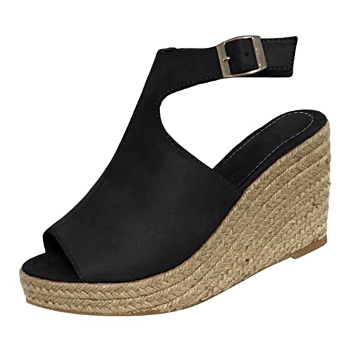 Keilabsatz Riemchen Sandaletten Damen Freizeitschuhe Bequeme Roman Schnürung Sommersandalen Elegant (Black, 36) von Generic