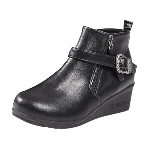 Keilabsatzstiefel für Damen, kurze Stiefel aus Kunstleder, runde Spitze, Reißverschluss, rutschfest, modisch, elegant, für Herbst und Winter, Schwarz, 43 EU von Generic