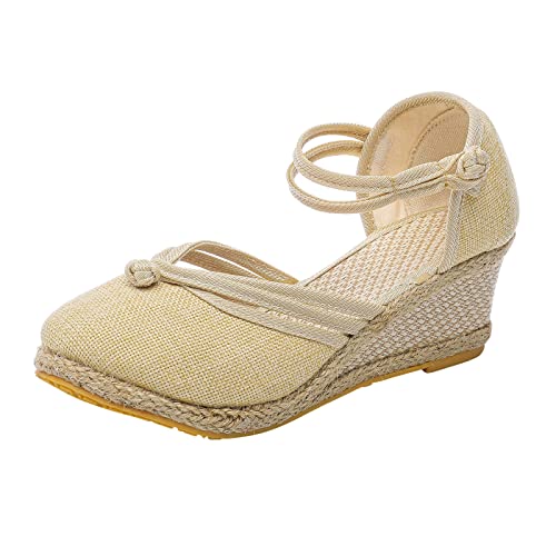 Keilsandalen Damen Keilabsatz Espadrille Wedges Frauen Damenschuhe Keilabsatz Sommer Sommerschuhe Elegant Weite H Absatz Peeptoes Sandaletten Sandale Strandsandalen Abendschuhe von Generic