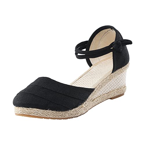 Keilsandalen Damen Keilabsatz Espadrille Wedges Frauen Damenschuhe Keilabsatz Sommer Sommerschuhe Elegant Weite H Absatz Peeptoes Sandaletten Sandale Strandsandalen Abendschuhe von Generic