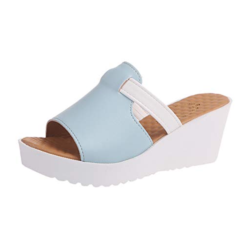 Keilsandaletten Damen Leder, Weiße Absatzschuhe Damen Vorne Rund Sandaletten Sommer Sandalen Plateau Strandsandalen Bequeme Sandalen Leder Sandalen Elegant Slides Wedges von Generic