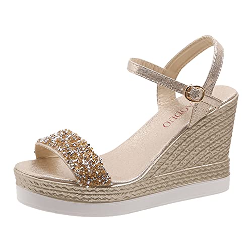 Keilsandaletten Damen Sandalen Schwarz Sandale Keilabsatz Wedges Sandalen Damen 43 Keilpumps Weiß Frauen Sandaletten von Generic