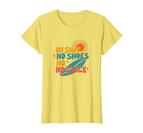 Kein Hemd, Keine Schuhe, kein Würfel, Motto „Surfer Beach Lover“ T-Shirt, Damen, Gelb, XS Kein Hemd, Keine Schuhe, kein Würfel, Motto „Surfer Beach Lover“ T-Shirt, Damen, Gelb, XS von Generic
