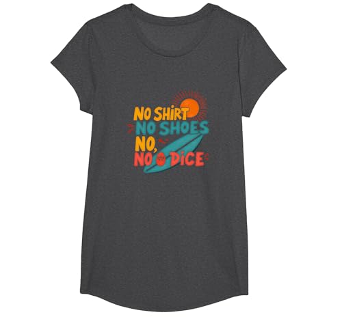 Kein Hemd, Keine Schuhe, kein Würfel, Motto „Surfer Beach Lover“ T-Shirt, Girls, Anthrazit Meliert, L von Generic