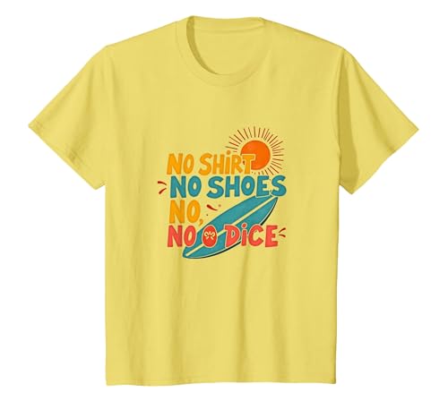 Kein Hemd, Keine Schuhe, kein Würfel, Motto „Surfer Beach Lover“ T-Shirt, Kinder, Gelb, 128 von Generic