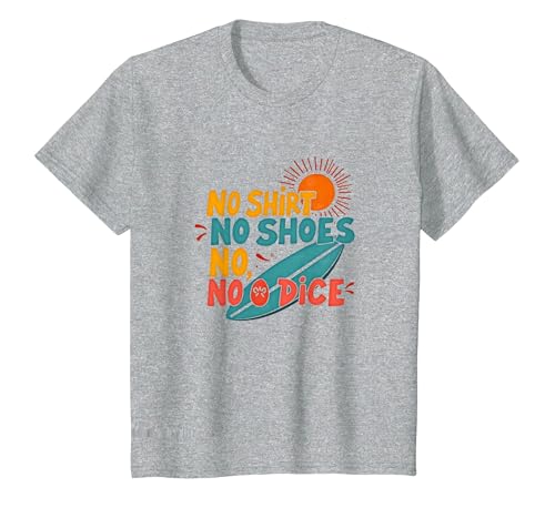 Kein Hemd, Keine Schuhe, kein Würfel, Motto „Surfer Beach Lover“ T-Shirt, Kinder, Grau Meliert, 152 von Generic