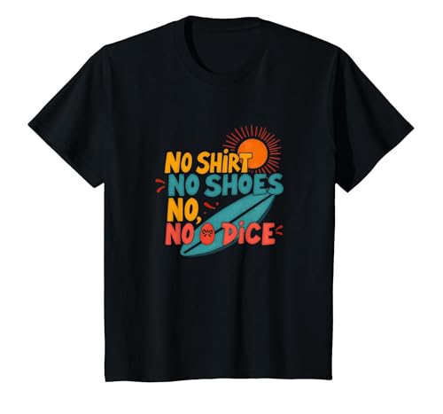 Kein Hemd, Keine Schuhe, kein Würfel, Motto „Surfer Beach Lover“ T-Shirt, Kinder, Schwarz, 116 von Generic