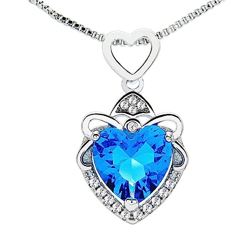 Kette Damen 925 Sterling Silber glänzender Zirkon Herz änhänger Silber Kette Damen Schmuck Geschenk für Frau Frauen MaMa Freundin an Geburtstags Gedenktag Hypoallergen Ketten mit Geschenkbox (Blau 01) von Generic