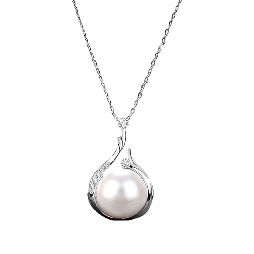 Ketten für Damen wojonifuiliy01 - Perlenkette mit silbernem Diamantbesatz, Schlüsselbeinkette, Modetrend, Perlenkette Freundin (Silver, 40) von Generic