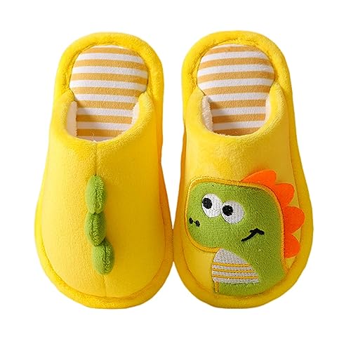 Kids Cartoon Dinosaur Slippers Flat Indoor Family Bedroom Slippers Baby Boys Girls Cute Fuzzy Warm Fall Winter Shoes Non Slip Lightweight Closed Toe Striped Shoes (Yellow, 27 Toddler) von Generic