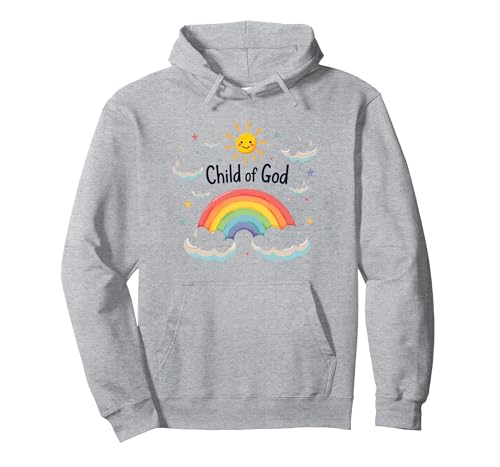Kind Gottes Christen für Kinder Regenbogen Sonnenschein Wolken Pullover Hoodie, Unisex für Erwachsene, Grau Meliert, XXL von Generic