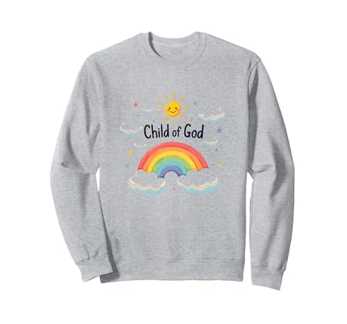 Kind Gottes Christen für Kinder Regenbogen Sonnenschein Wolken Sweatshirt, Unisex für Erwachsene, Grau Meliert, XL von Generic