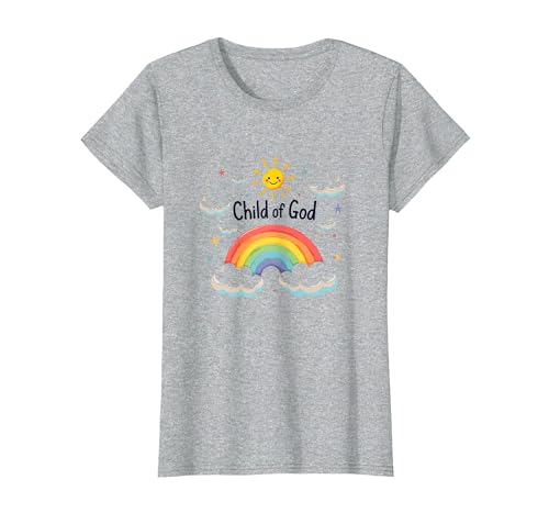 Kind Gottes Christen für Kinder Regenbogen Sonnenschein Wolken T-Shirt, Damen, Grau Meliert, XS Kind Gottes Christen für Kinder Regenbogen Sonnenschein Wolken T-Shirt, Damen, Grau Meliert, XS von Generic