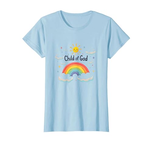 Kind Gottes Christen für Kinder Regenbogen Sonnenschein Wolken T-Shirt, Damen, Himmelblau, XS von Generic