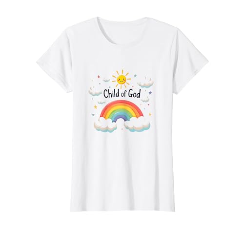 Kind Gottes Christen für Kinder Regenbogen Sonnenschein Wolken T-Shirt, Damen, Weiß, XS Kind Gottes Christen für Kinder Regenbogen Sonnenschein Wolken T-Shirt, Damen, Weiß, XS von Generic
