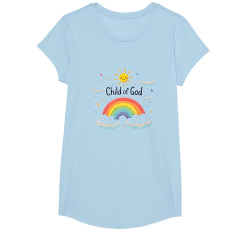 Kind Gottes Christen für Kinder Regenbogen Sonnenschein Wolken T-Shirt, Girls, Himmelblau, XS Kind Gottes Christen für Kinder Regenbogen Sonnenschein Wolken T-Shirt, Girls, Himmelblau, XS von Generic