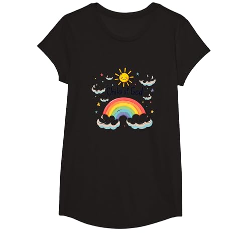 Kind Gottes Christen für Kinder Regenbogen Sonnenschein Wolken T-Shirt, Girls, Schwarz, XS Kind Gottes Christen für Kinder Regenbogen Sonnenschein Wolken T-Shirt, Girls, Schwarz, XS von Generic