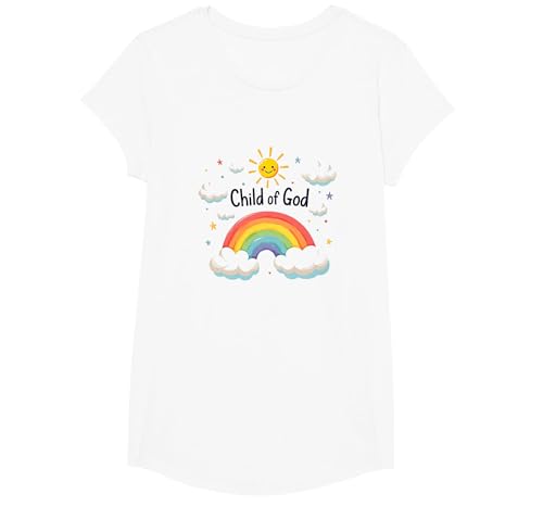 Kind Gottes Christen für Kinder Regenbogen Sonnenschein Wolken T-Shirt, Girls, Weiß, XS Kind Gottes Christen für Kinder Regenbogen Sonnenschein Wolken T-Shirt, Girls, Weiß, XS von Generic