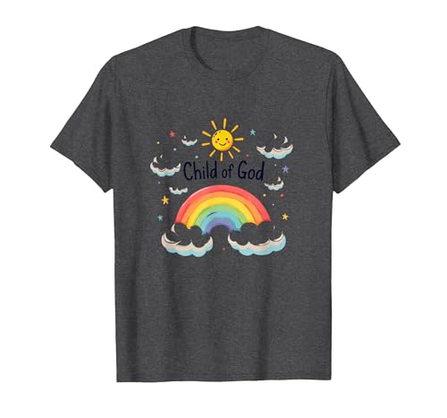 Kind Gottes Christen für Kinder Regenbogen Sonnenschein Wolken T-Shirt, Herren, Anthrazit Meliert, S von Generic