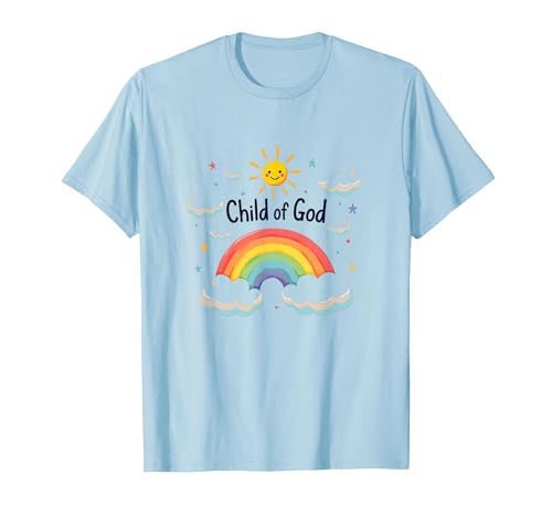 Kind Gottes Christen für Kinder Regenbogen Sonnenschein Wolken T-Shirt, Herren, Himmelblau, M von Generic