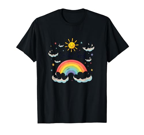 Kind Gottes Christen für Kinder Regenbogen Sonnenschein Wolken T-Shirt, Herren, Schwarz, 6XL von Generic