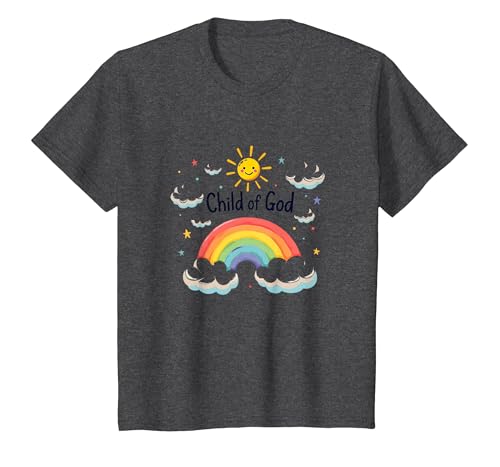 Kind Gottes Christen für Kinder Regenbogen Sonnenschein Wolken T-Shirt, Kinder, Anthrazit Meliert, 116 von Generic