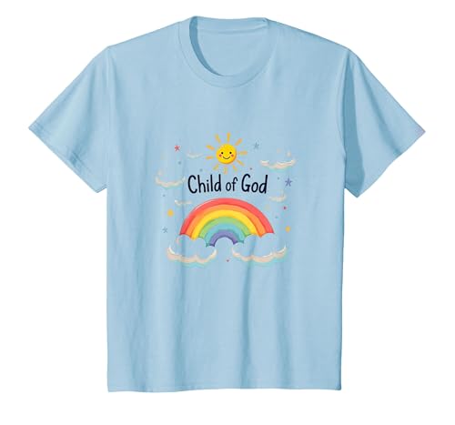 Kind Gottes Christen für Kinder Regenbogen Sonnenschein Wolken T-Shirt, Kinder, Himmelblau, 92 von Generic