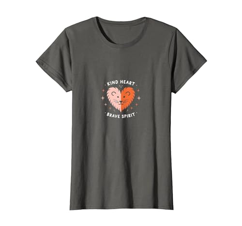 Kind Heart Brave Spirit Lion Inspirational Kindergarten T-Shirt, Damen, Anthrazit, XS Kind Heart Brave Spirit Lion Inspirational Kindergarten T-Shirt, Damen, Anthrazit, XS von Generic