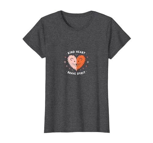 Kind Heart Brave Spirit Lion Inspirational Kindergarten T-Shirt, Damen, Anthrazit Meliert, XS Kind Heart Brave Spirit Lion Inspirational Kindergarten T-Shirt, Damen, Anthrazit Meliert, XS von Generic