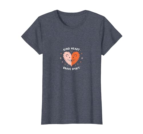 Kind Heart Brave Spirit Lion Inspirational Kindergarten T-Shirt, Damen, Blau Meliert, XS von Generic