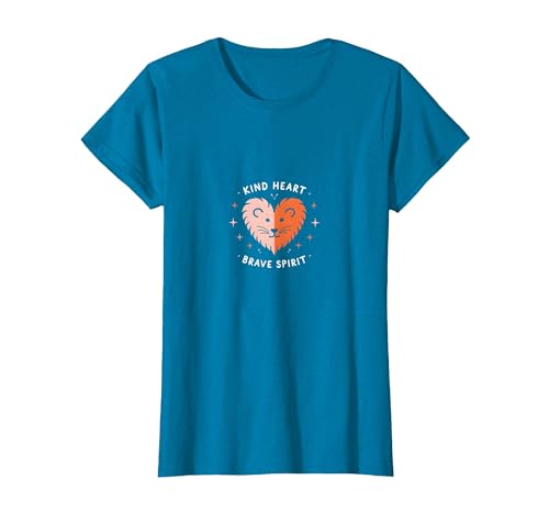 Kind Heart Brave Spirit Lion Inspirational Kindergarten T-Shirt, Damen, Saphir, XS Kind Heart Brave Spirit Lion Inspirational Kindergarten T-Shirt, Damen, Saphir, XS von Generic